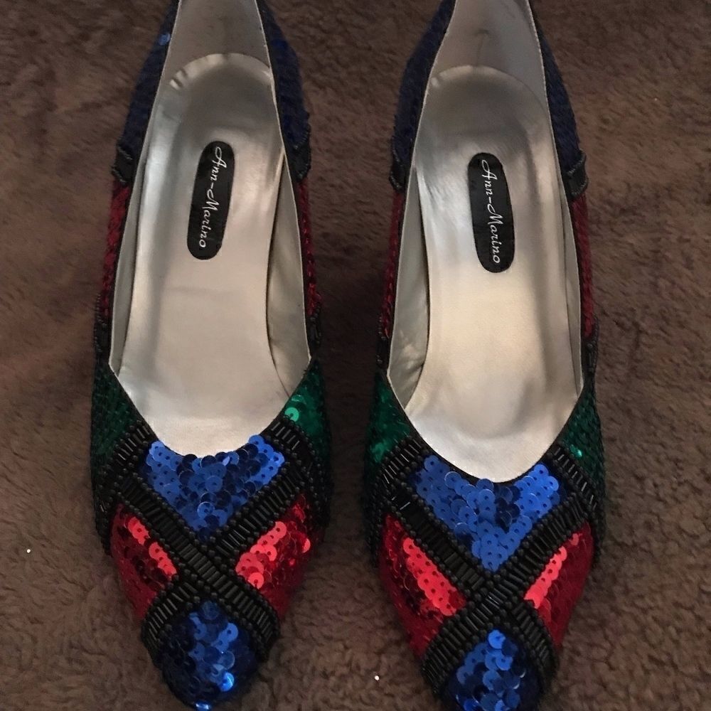 Multi-color Sequined Pumps ANN MARINO Size-8 - Picture 2 of 6